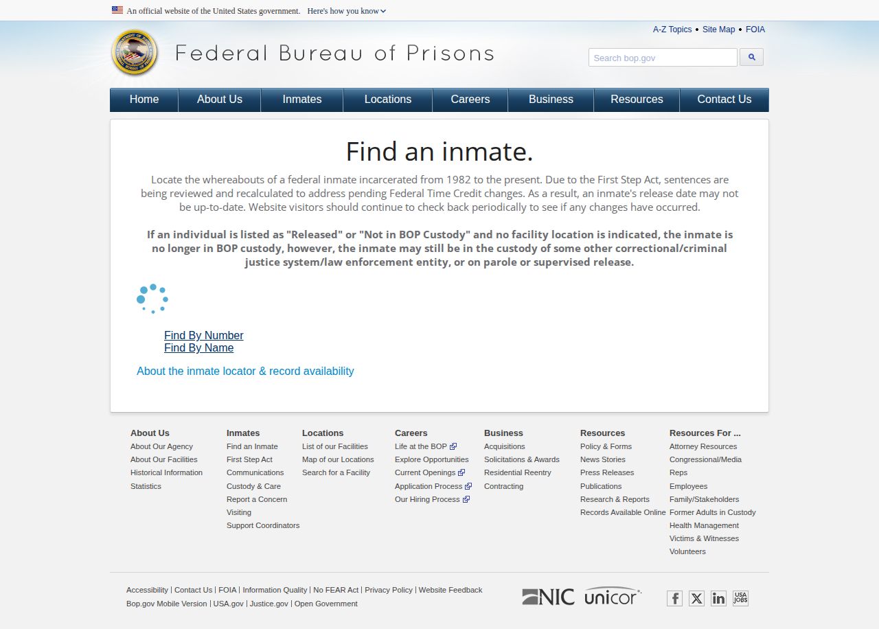 Federal Bureau of Prisons inmate locator search options