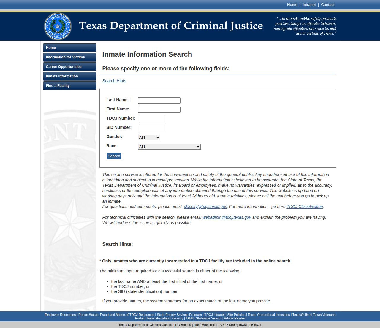 TDCJ offender search for a Milam County projected release date
